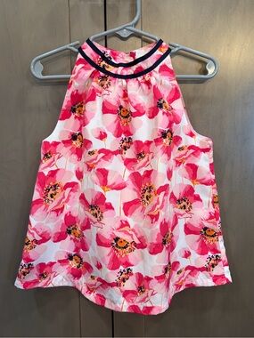 Janie and Jack Pink Floral Halter Camisole with Navy Trim